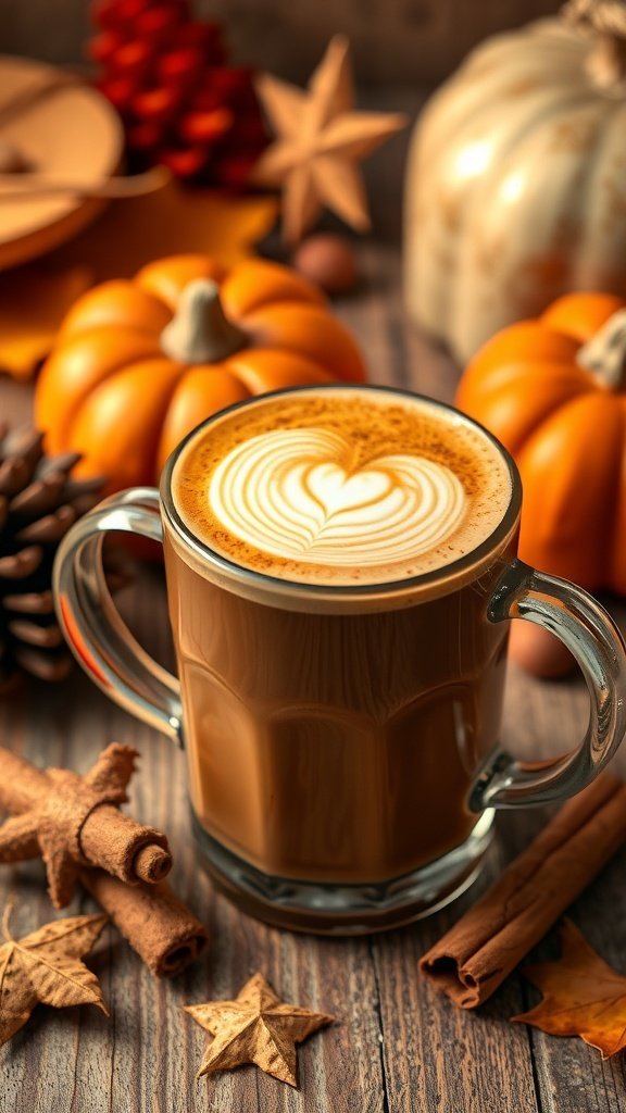Cozy fall espresso drink with pumpkins and spices